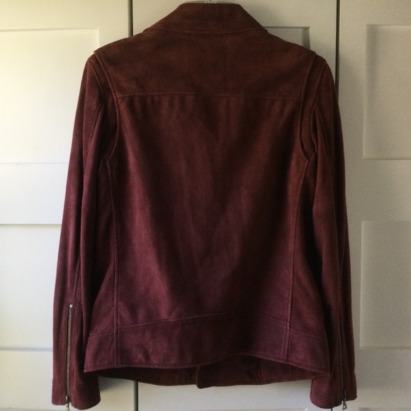Theory Maroon Lamb Suede Biker Jacket - Picture 3 of 5